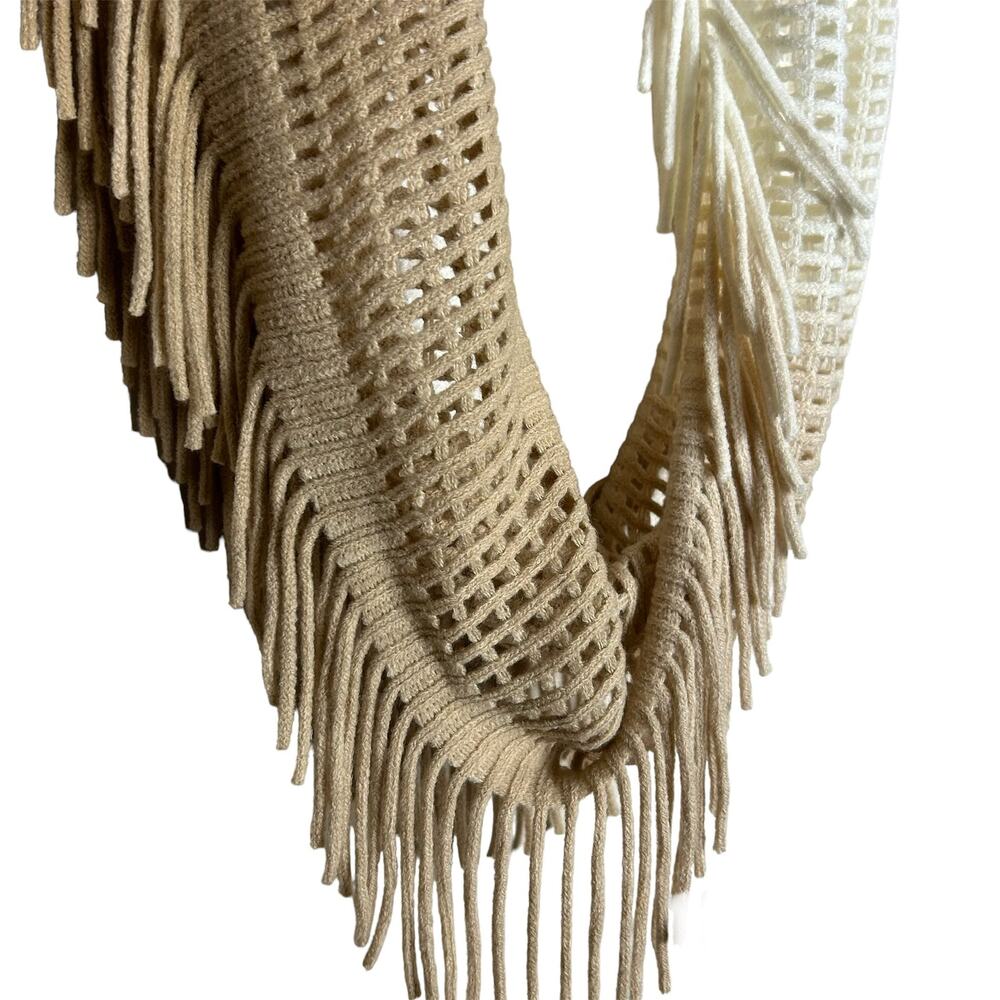 Beige and White Infinity Scarf Fringe Womens Ombre NWOT